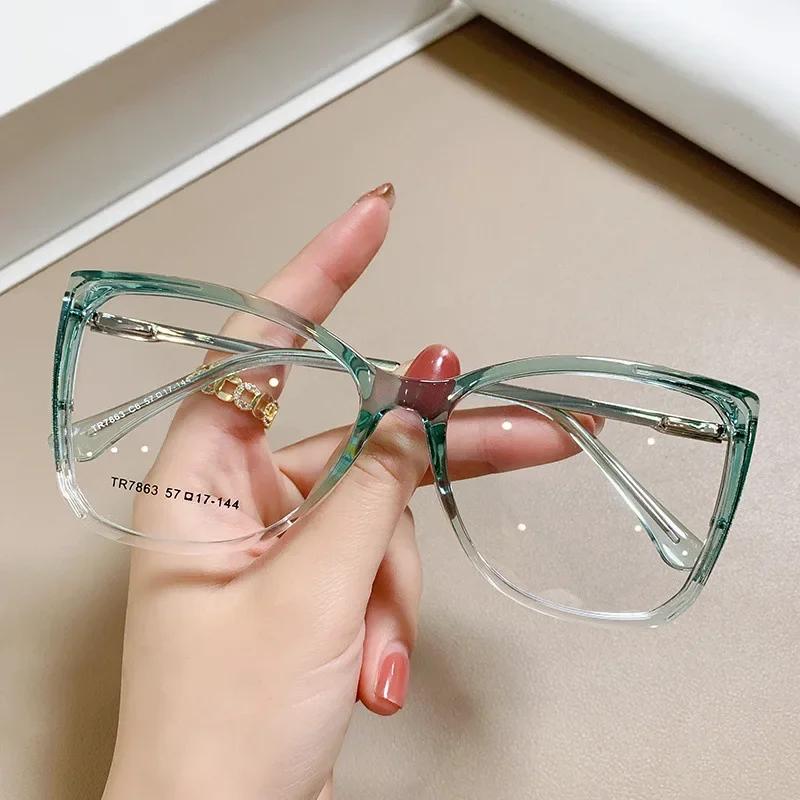 Fashion  Large Frame Transparent Gradient Glasses Frame Leopard Print Ins Style Eye Glasses Frames For Women Eyewear