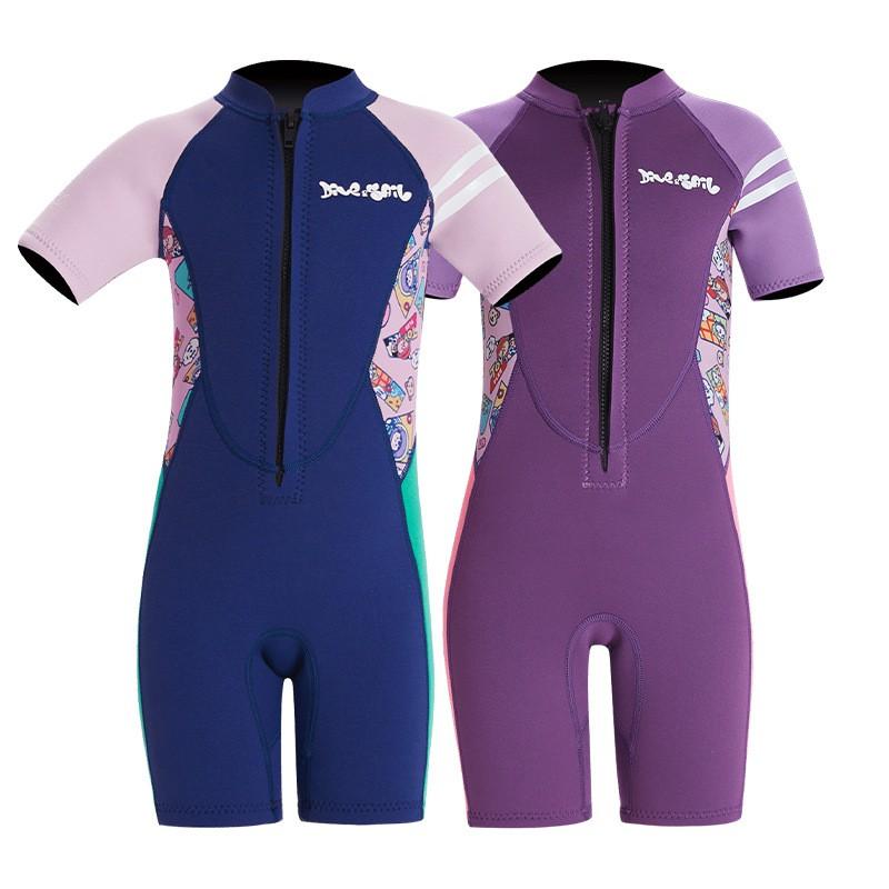 Kids Girls 2.5mm Short Sleeve Full Bodysuit Wetsuit Swimming Diving Surfing Warm Thermal Protection