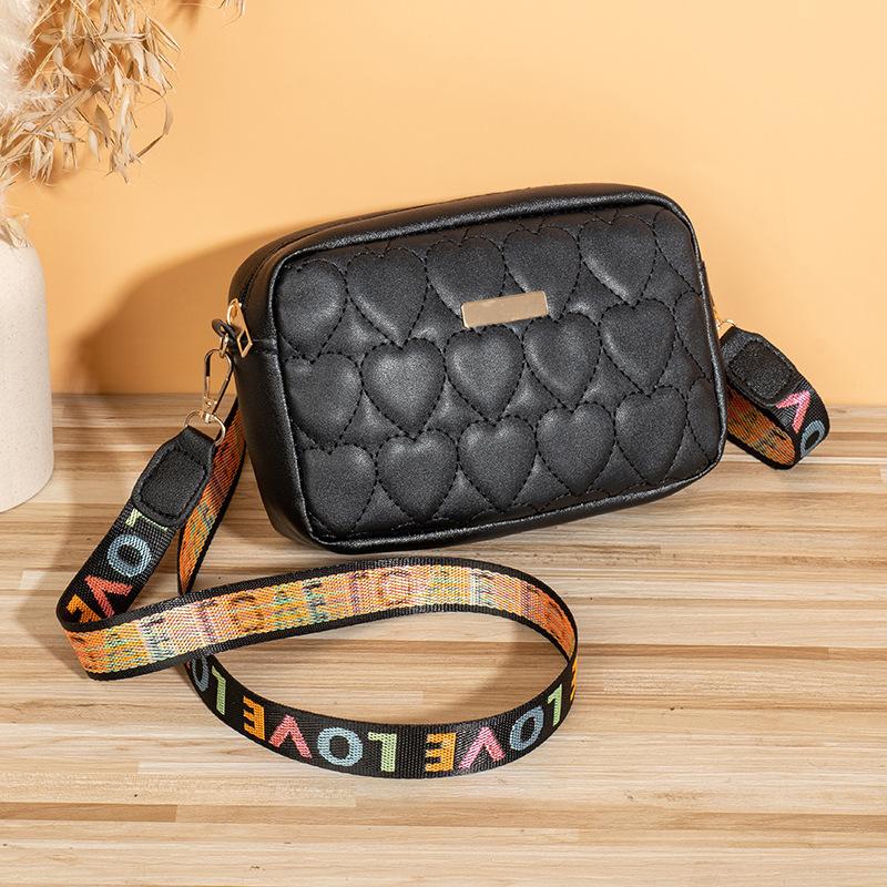 Neue Mode Herz Besticktes Diamantgitter Einzelne Schulter Kamera Tasche Mit Riemen Riemen Und Bunter Bestickter Schräg über die Schulter Rechteckige Tasche