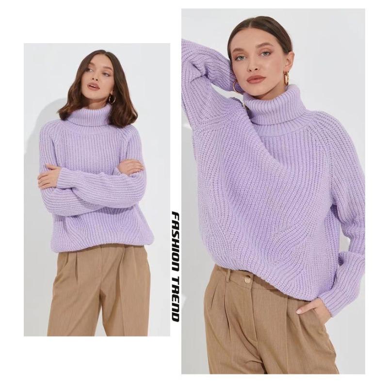 High Neck Sweater, Women's Knitted Loose New Style, High Neck Thickened Autumn and Winter Sweater, High Neck Solid Color Casual Medium Long Sweater