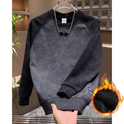 Korean Version of Sweater Men's 2025 New Trendy Brand Slim-fit Pullover Fleece Long-sleeved Top and Clothing Bottoming Shirt