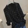 Mote Casual Vår Høst Polkadotter Trykk Langermet POLO Hals Bluser & Skjorter for Kvinner