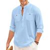 Macsivo Cotton Blend Solid Casual Short Kurta For Men Long Sleeve Mandarin Collar Stylish Shirt Kurta For Men Sky