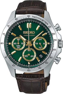 Seiko Druhý Chronograf Křemenné Hodinky SBTR017 Zelené s Hnědým Koženým Řemínkem 1/5 Pánské