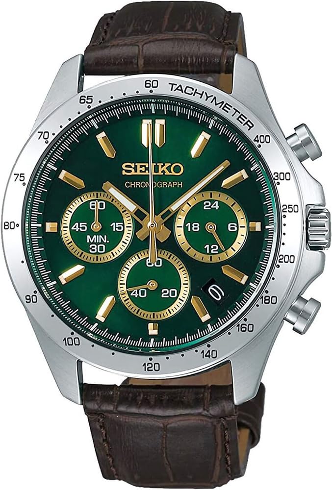 

Кварцевые часы-хронограф Seiko Second SBTR017 Зеленые с коричневым кожаным ремешком 1/5 Мужские