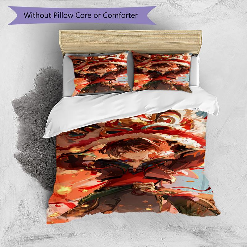 3pcs Genshin Impact characters7 pattern bedding set duvet cover set includes duvet cover &pillowcases, perfect all season bedroom decoration & gift