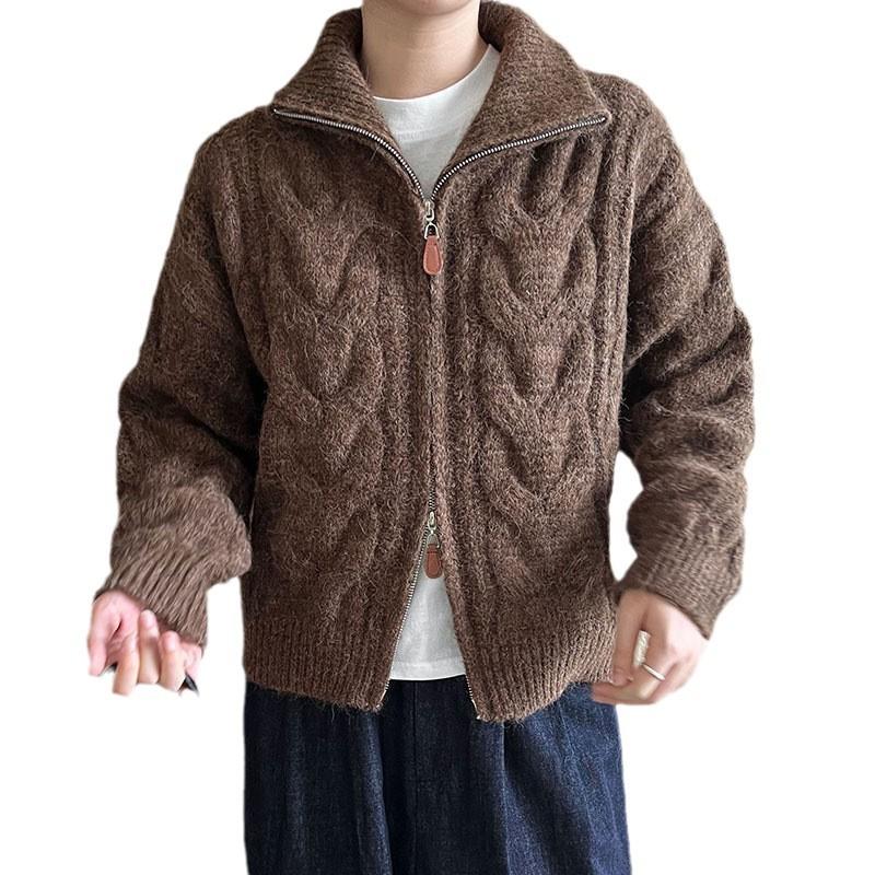 Autumn and Winter Loose Soft Waxy Maillard Short Turtleneck Zipper Sweater Cardigan Women's Twist Knitted Women's Jacket