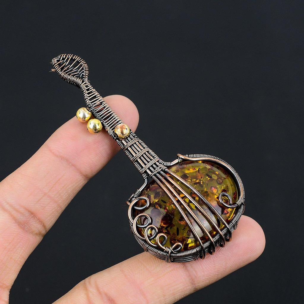 Baltic Amber Pendant, 999 Copper Wire Wrapped Gemstone Jewelry, Handmade Pendant For Mother Day