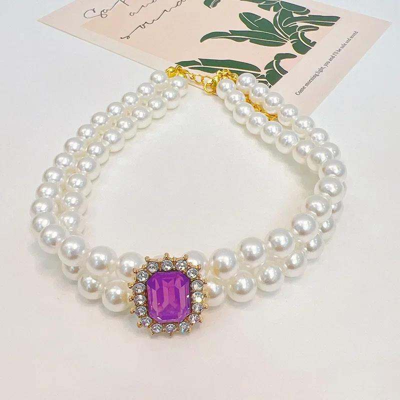 

Новые Оригинальные Ошейники для Собак Кошек с Жемчужной Блестящей Подвеской из Стразов Для Маленьких Собак Кошек Цепочка на Шею Аксессуары для Питомцев Украшение для Питомцев L фиолетовый