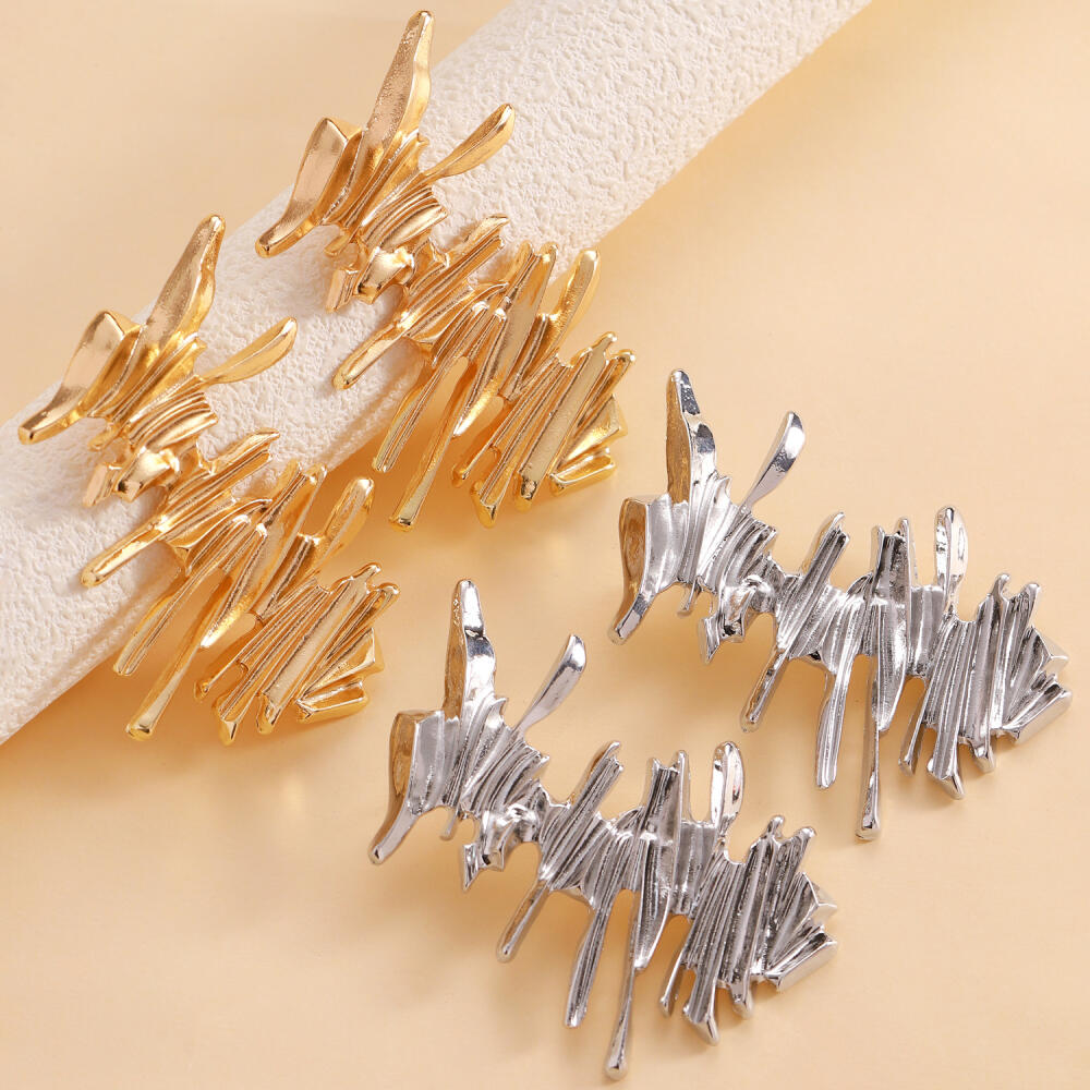Exaggerated Metal Line Stud Earrings for Women Vintage Geometric Irregular Stacked Earrings Advanced Design Jewelry Gift
