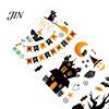 Cartoon Pumpkin Window Cling 4 Sheets Halloween Electrostatic Glass Stickers, Pumpkins Castle Bats Bright Color Decals PVC Waterproof Static