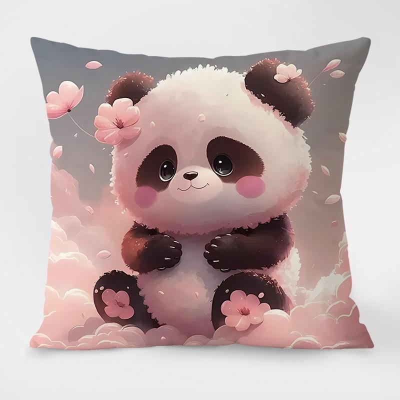 Cute Cartoon Panda Pattern Decorative Pillowcase Living Room Bedroom Square Cushion Pillowcase