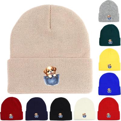Pocket Dog Winter Knitted Hat Beanie, Animal Skullies Beanies Windproof Cozy Headwear Headwear Knitted Cap Beanie