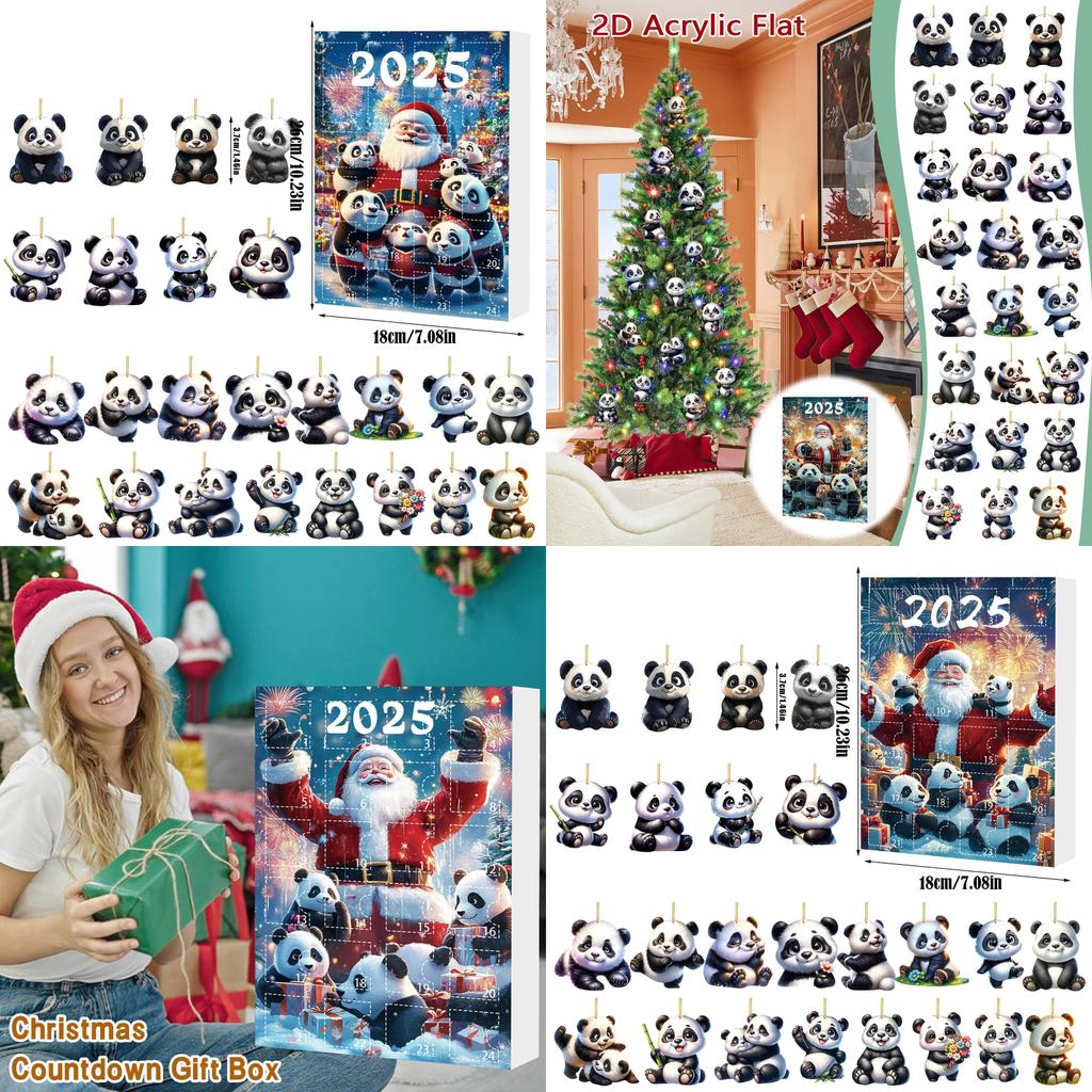 Christmas Panda Holiday Countdown Blind Box With 24 Acrylic Ornaments For Seasonal Decor