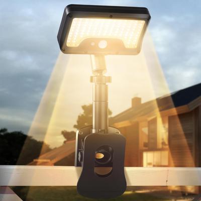 Luz Solar, Luz de Sensor Exterior, 92 LEDs, IP65 à Prova d'Água, Luz Solar com Clipe, Lâmpada Ajustável 360 Graus, 1800mAh, Carregamento USB, Alimentada por Energia Solar,