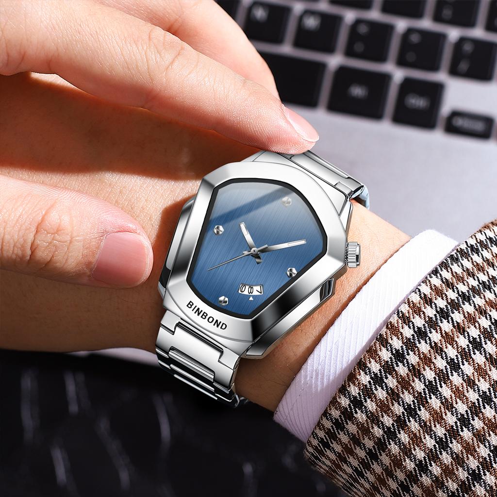 BINBOND Iron Man's Mask Luxury Quartz Watches For Men Luminous Waterproof Precise Men's Watch Stainless Steel Casual Reloj