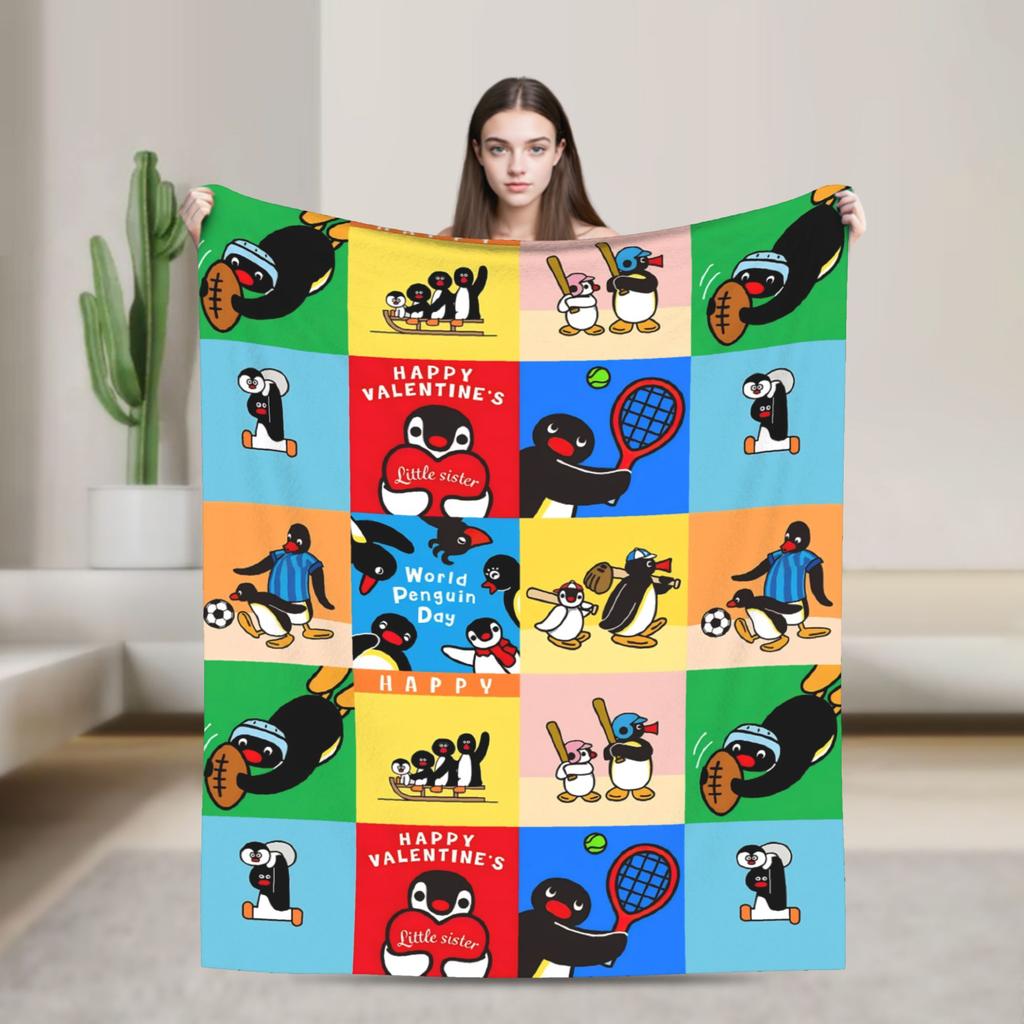 Cute Pingu Penguin Blankets Quality Warm Throw Blanket Spring Decorative Living Room Fashion Bedspread