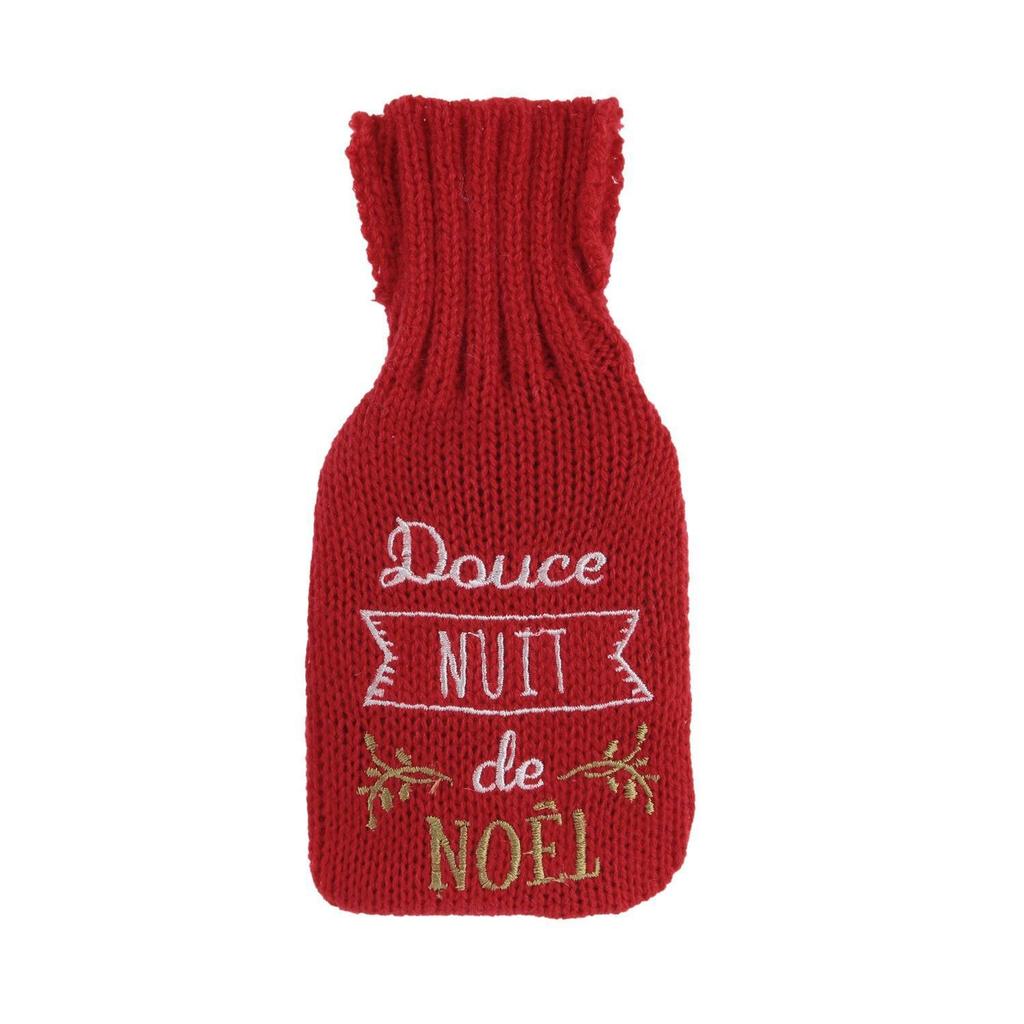 Red Hot Water Bottle With A Christmas Inscription, Knitted Cover
