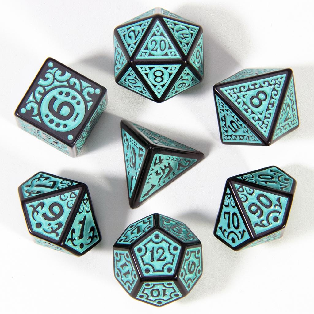 DND Würfel Mehrseitiges Würfelset 7-teilig Texturen Muster Würfel für DNDGame RPG Brettspiel Zubehör Hobbys Urlaubsgeschenk