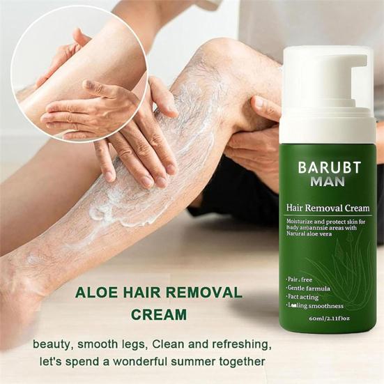 60ML Männer Haarentfernungscreme Natürliche Aloe Vera Schnell Sanft Schnellwirkend Feuchtigkeitsspendend Ganzer Körper Arm Bein Achseln Gesichtshaarentferner Enthaarungscreme