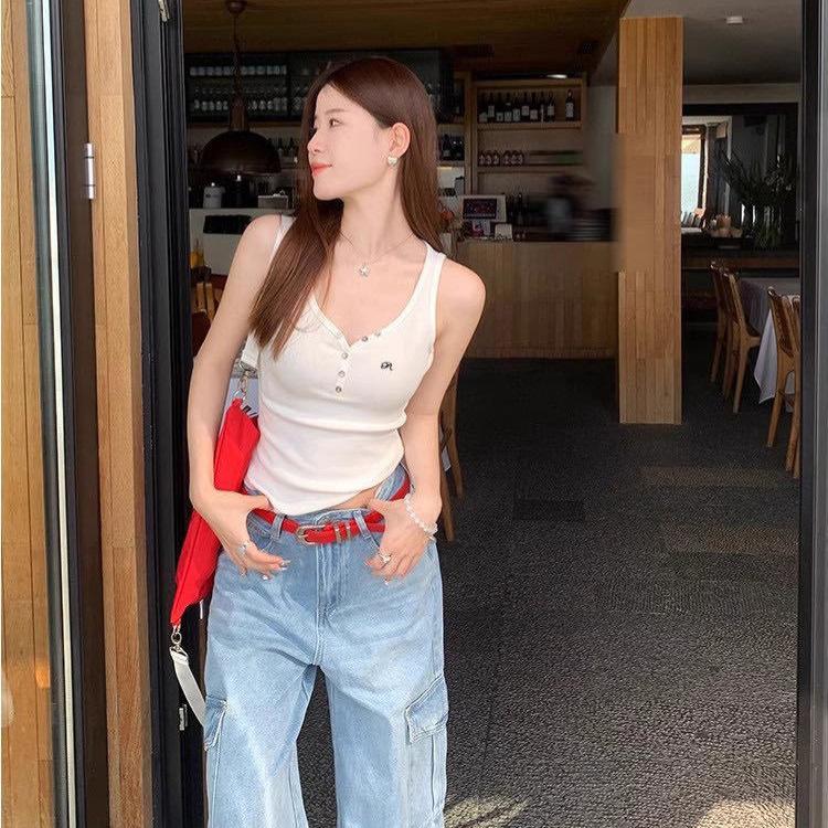 #Sling vest sexy pure desire female design sense slim and thin collar Han Fan sleeveless short top summer