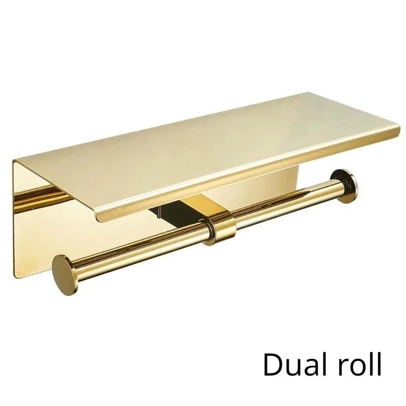 Multifunktionaler Toilettenpapierhalter mit Ablage Wandmontage Doppelrollen-Handtuchhalter Badezimmer Gold