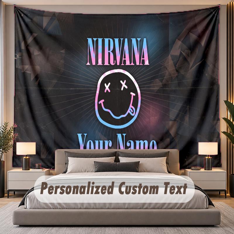 Custom Name Text Tapestry Nirvana Personalized Polyester Wall Tapestry For Bedroom And Room