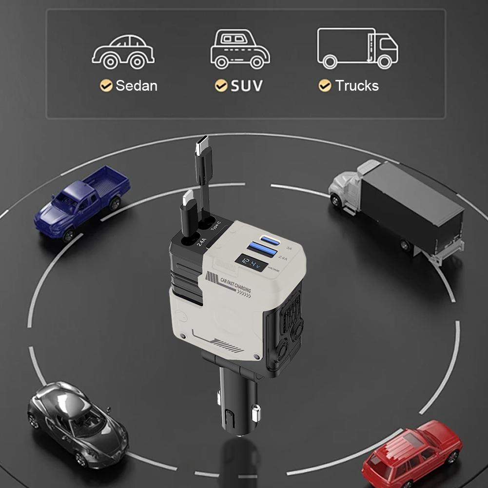 4 in 1 Retractable Car Charger Fast Car Phone Charger Adjustable Angle Fast Charging Adapter 120W Car Adapter Car Accessories