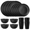 Black Wheat Straw 16PC Dinnerware Set: Plates, Bowls, Cups, Cutlery