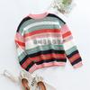 Womens Oversized Knit Sweater With Colorblock Stripe Design Round Neck Long Sleeve Loose Fit Casual Office Wear