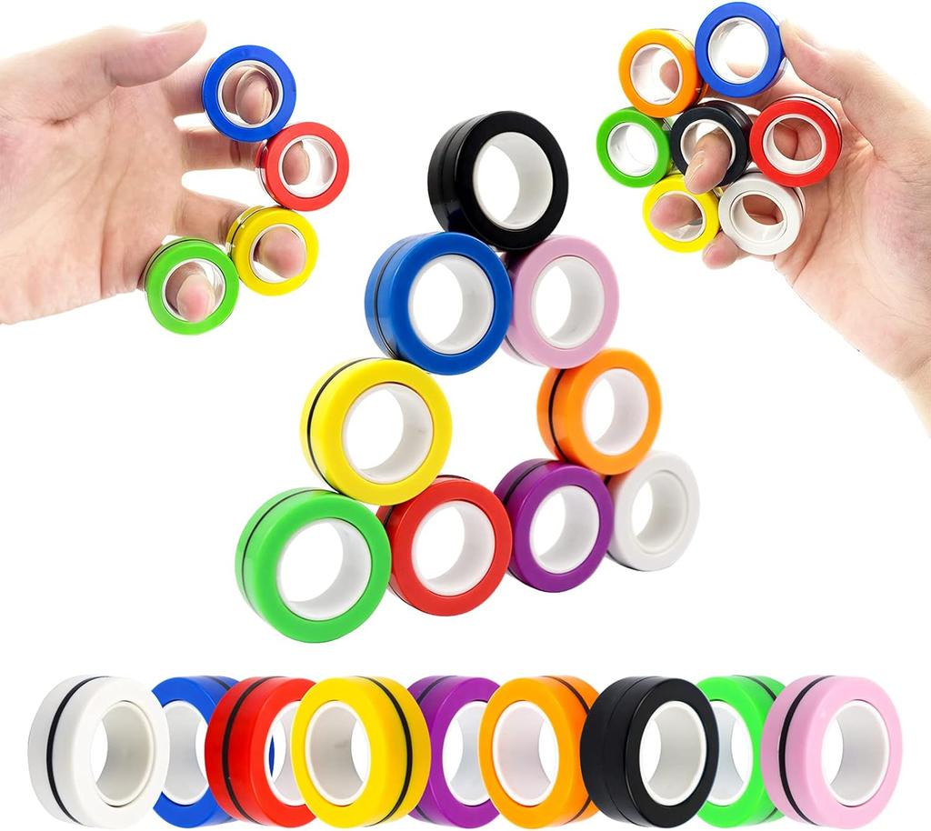 Magnetic Ring Fidget Spinner Toys Pack Colorful Fingers Magnet Rings Toys for Training Relieves Autism Anxiety