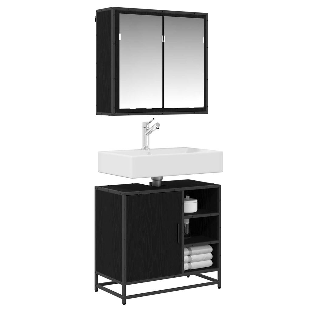 Bathroom Furniture Set 2 Pcs Black Oak Effect Wood Based Material