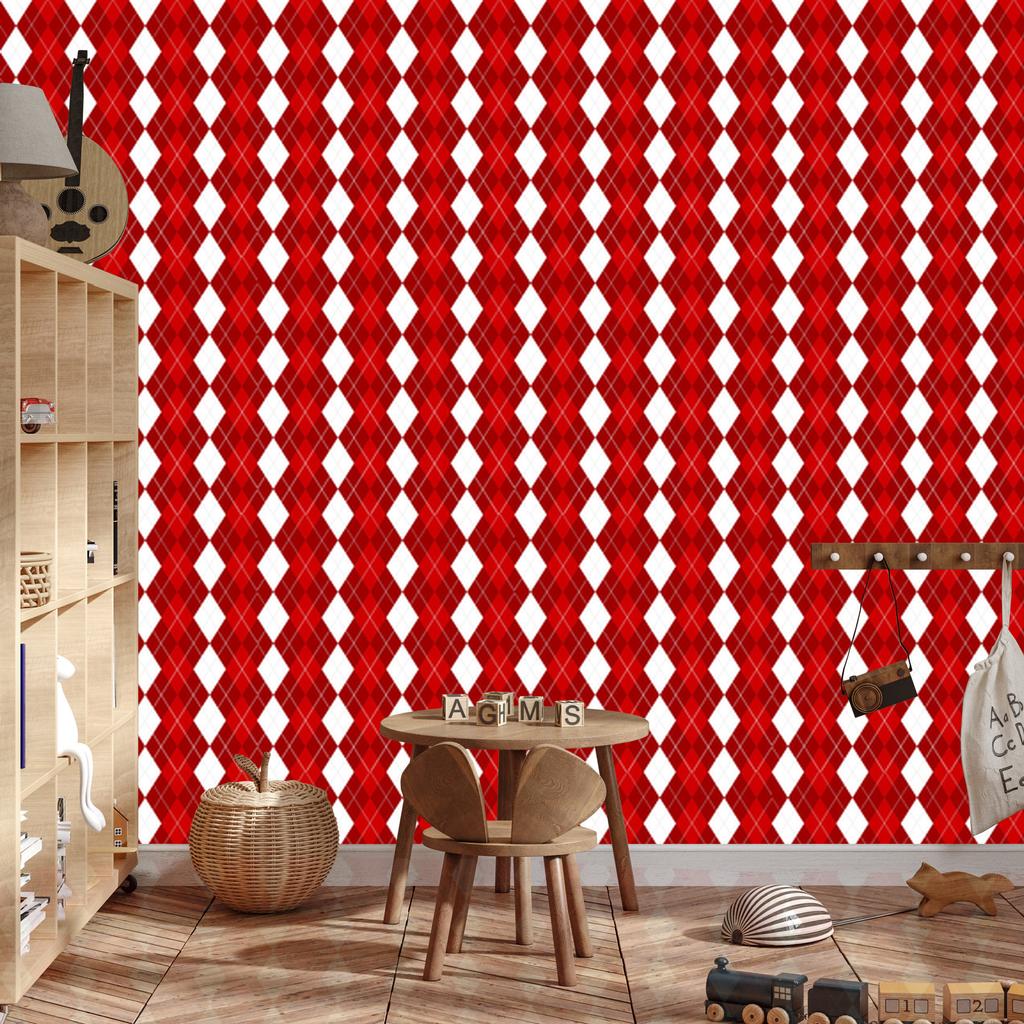 Red and white checkered wallpaper for living room and bedroom 50x1000