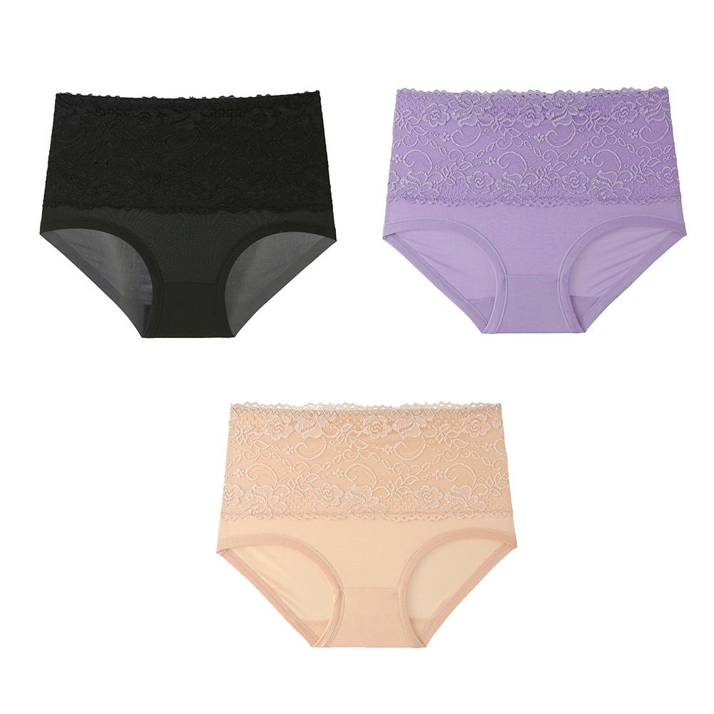 

3 шт. Женские трусы с высокой посадкой, кружевное нижнее белье, мягкие трусики с полной посадкой, бесшовные трусы, эластичные трусы 3XL