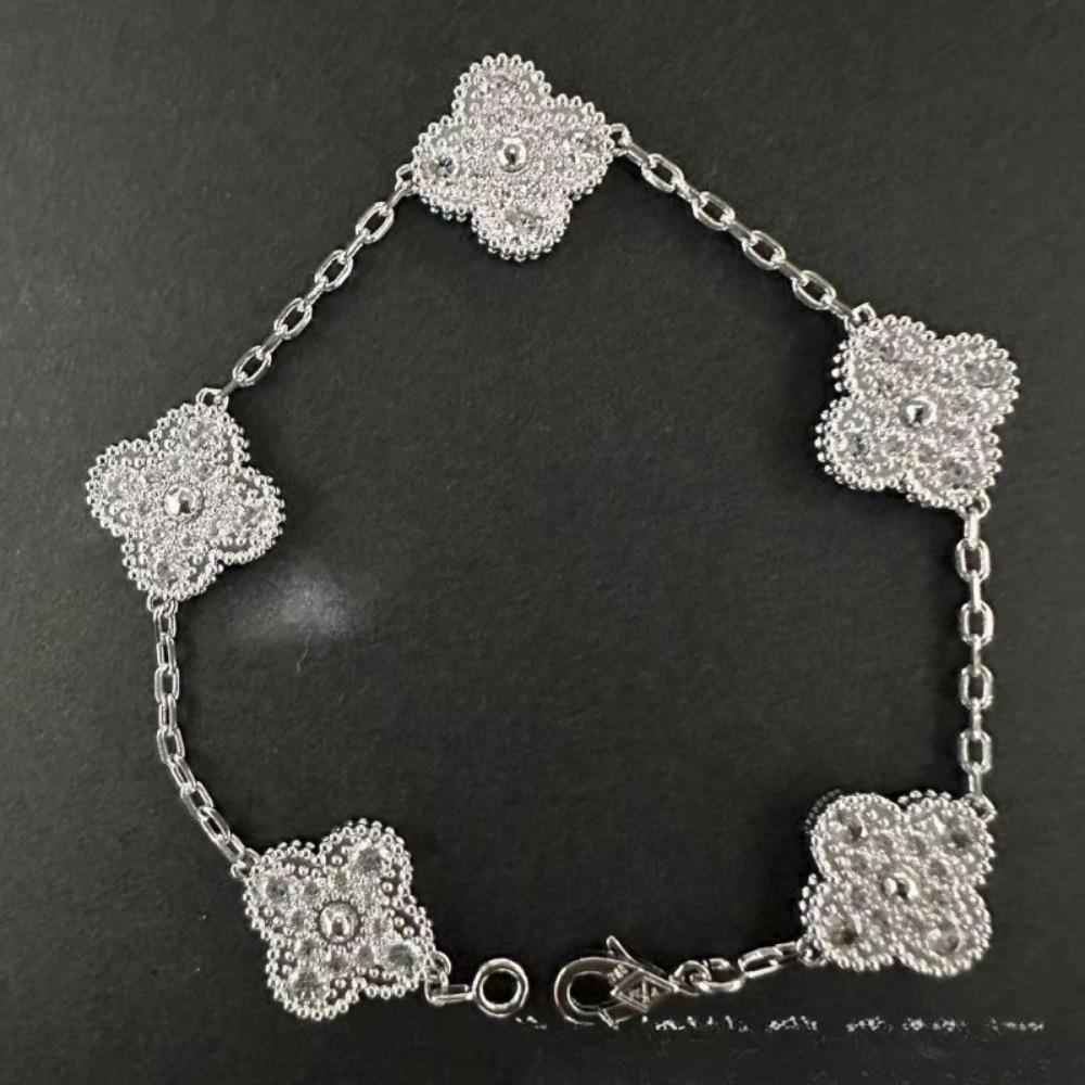 Hochwertiges Kleeblattarmband für Damen Fünf-Blüten-Armband mit natürlichem weißen Perlmutt und rotem Karneol