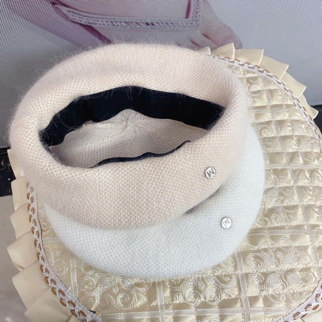 Angora Rabbit Fur Winter Women Knitted Beret Fashion Letter M Wool Berets Lady Warm Waking Bonnet Beanie Girl'S Painter Hat