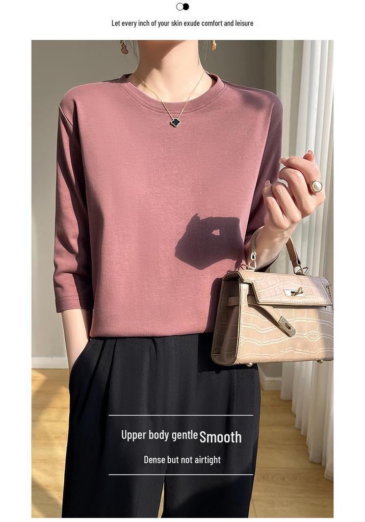 Women's Mercerized Cotton Solid Color Mid-Sleeve T-Shirt