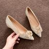 Rhinestone Buckle Wedge Heel Wedding Shoes - Women's Pointed Toe Flats with Inner Height Increase.