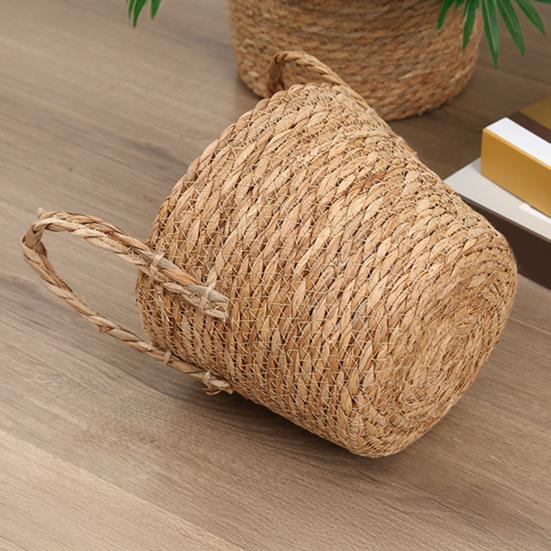 Wicker Planter Basket with Handles Indoor Outdoor Plants Rattan Woven Planter Pot Home Living Room Balcony Garden Round Decorative Flower Pot