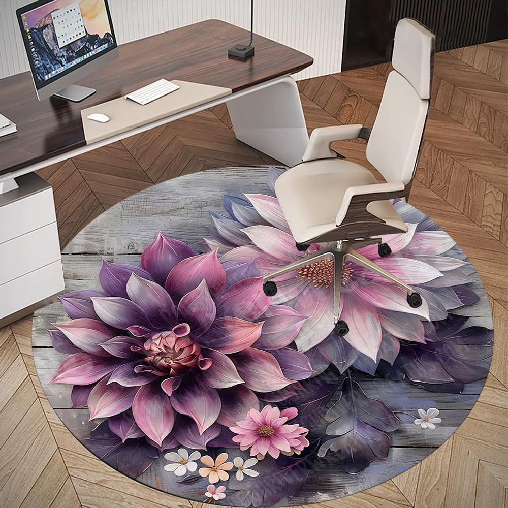 1 Stück runder Teppich mit Blumenmuster für das Büro, unter Bürostühlen, Schlafzimmer, Wohnzimmer, Heimdekoration, Teppich für das Büro -1110022