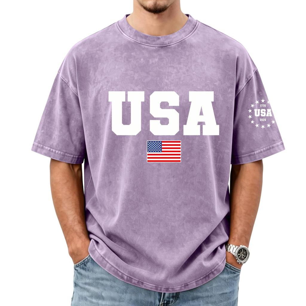 Men's Loose And Casual Flag-print T-shirt, Short Sleeve Shirt