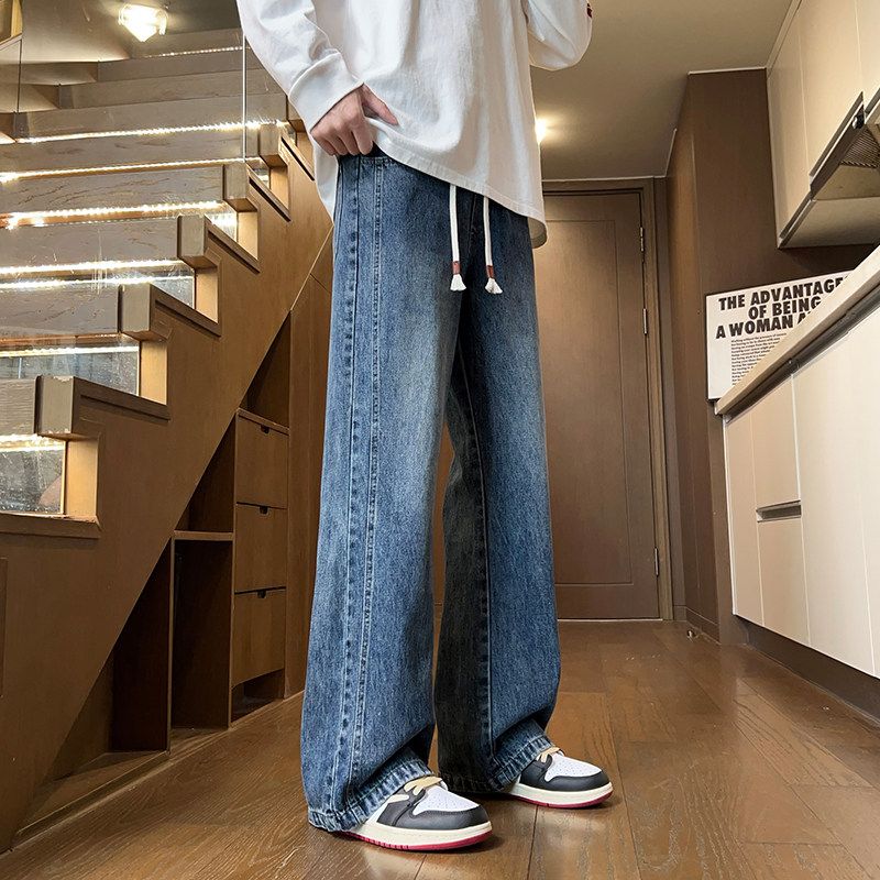 Foreign Trade Surplus American Retro Flared Casual Jeans for Men, Autumn and Winter Loose Straight Thickened Wide-Leg Pants