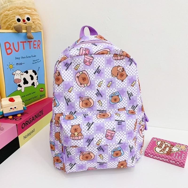 Capybara Cute Pudding Milk Tea Checkered Cartoon Pattern Children Backpack