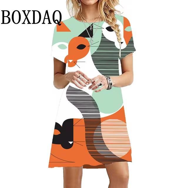 3D Digital Printing Dresses Women's Summer Short-sleeved O-neck Casual Loose Dress