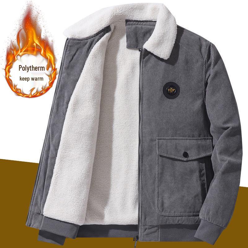 Men's 2025 Corduroy Lamb Wool Coat - Velvet Lined Cotton Winter Jacket