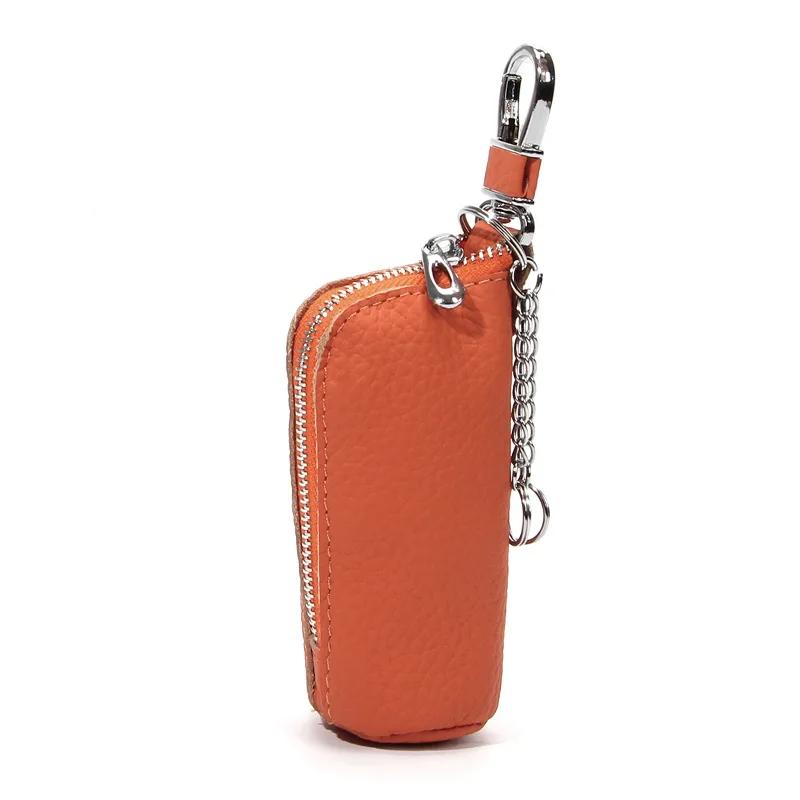 Women Genuine Leather Car Key Chain Wallet Waist Hanging Keys Pouch Zipper Closure Home Key Money Organizer Case