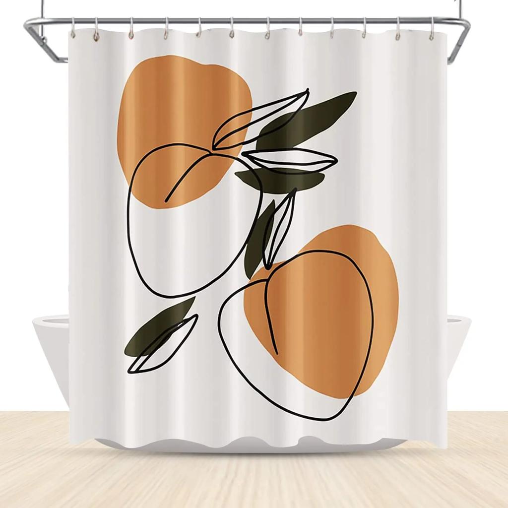 Orange Duschvorhänge, Allover Früchte Duschvorhang Rundes Zitrusmuster Wasserdichter Stoff Badezimmer Duschvorhang Sets mit Haken