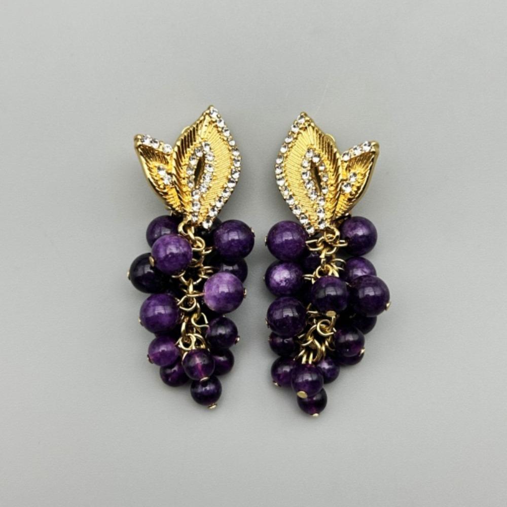 Imitation Fruit Purple Beaded Earrings Light Luxury Vintage Earrings Grape Stud Earrings  Gifts