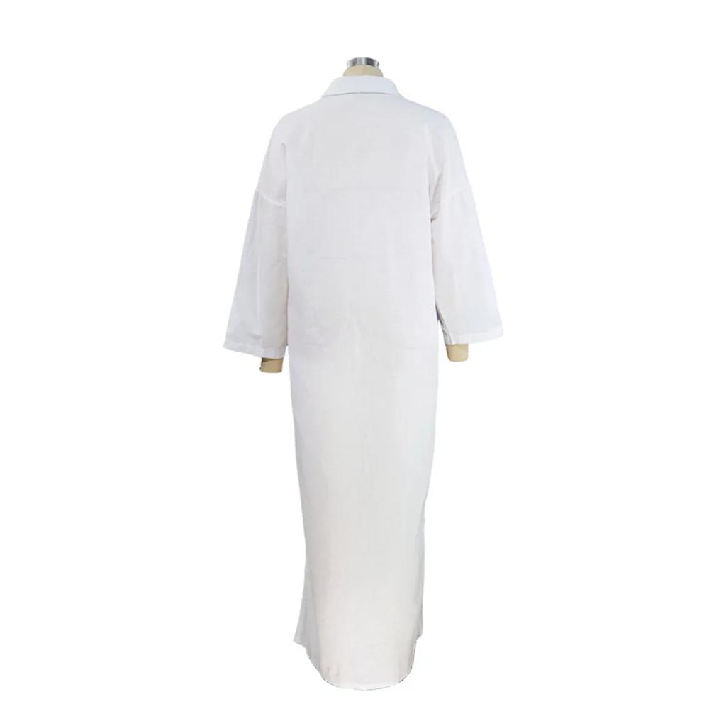 Summer Womens Fashionable Solid Color Cotton Linen Shirt Dress Elegant Casual Party Dress New Lapel Button Slit Midi Shirt Dress