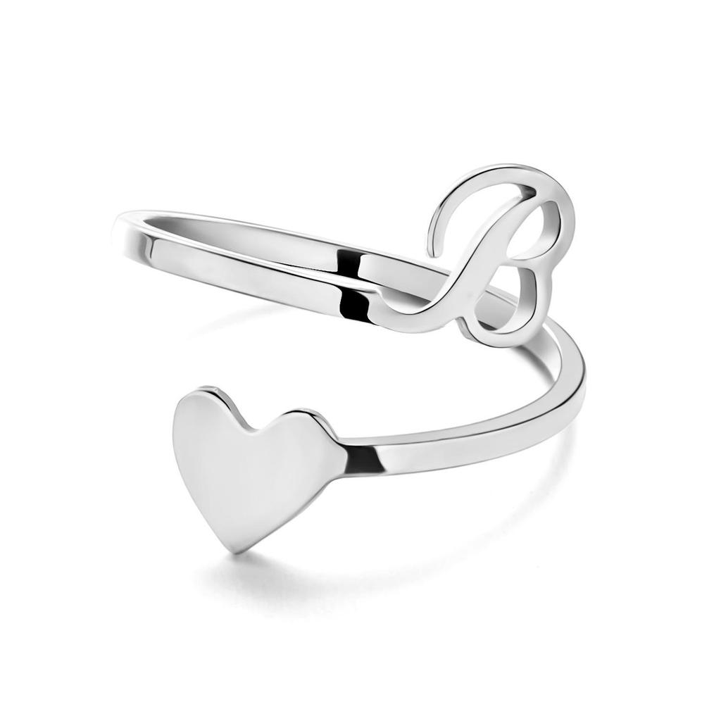 Stainless Steel Heart-Shaped Initial Ring for Women - Fashionable, Adjustable, In Stock